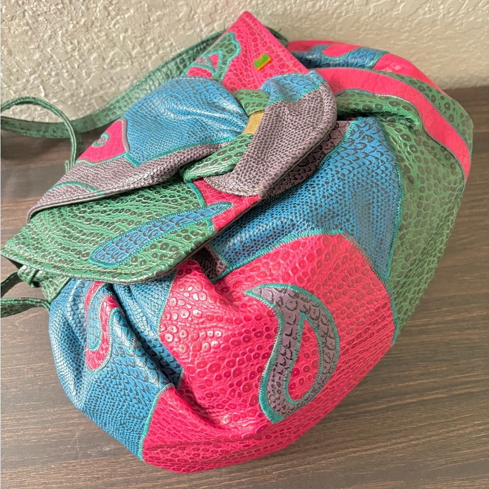 Vintage multicolor patchwork snakeskin vegan leather crossbody